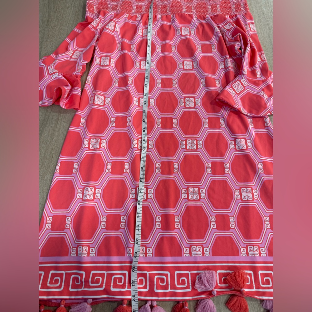 NWT Cabana Life Spring Regatta Off-the-Shoulder Smocked Dress Coverup Coral XL - Picture 11 of 16